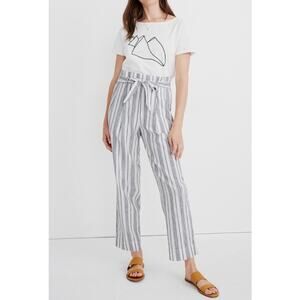 Madewell Linen Striped Paperbag Pants High Rise Belt Coastal Beach (size 12) NEW